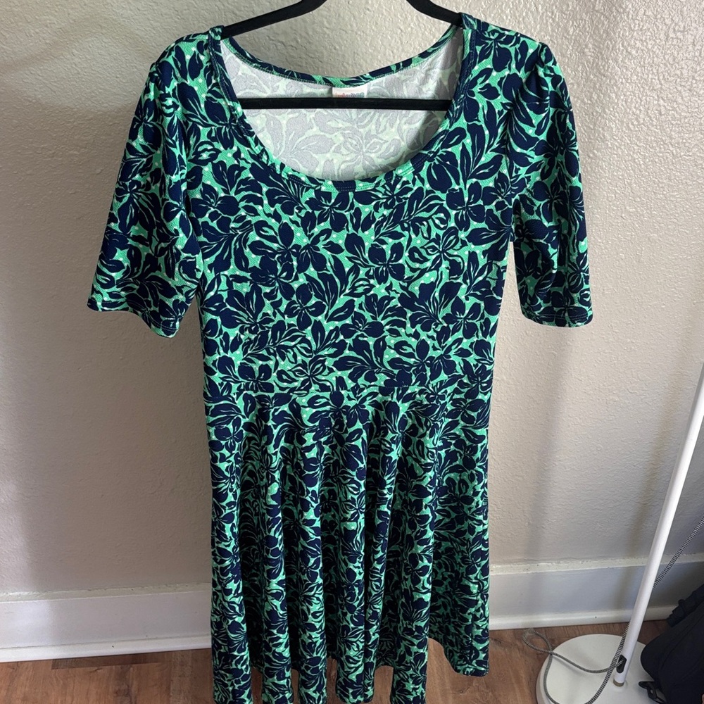 LuLaRoe Navy and Mint Floral Midi Dress